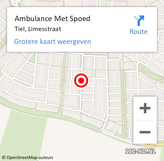 Locatie op kaart van de 112 melding: Ambulance Met Spoed Naar Tiel, Limesstraat op 15 juni 2019 02:03