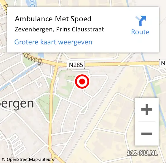 Locatie op kaart van de 112 melding: Ambulance Met Spoed Naar Zevenbergen, Prins Clausstraat op 15 juni 2019 03:58