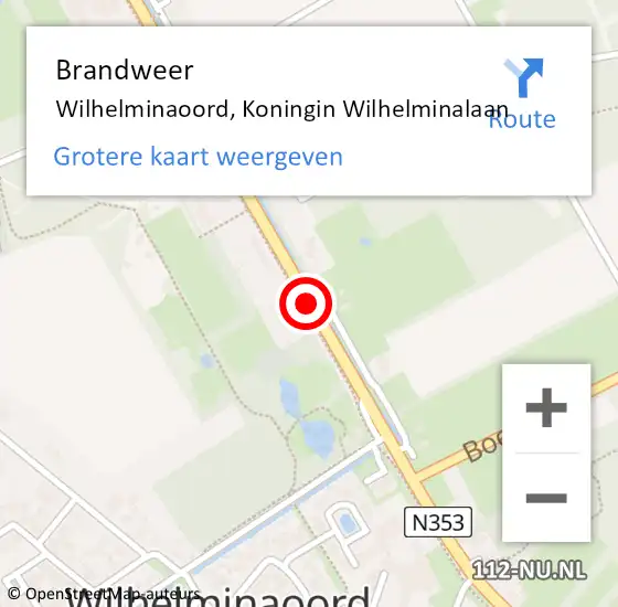 Locatie op kaart van de 112 melding: Brandweer Wilhelminaoord, Koningin Wilhelminalaan op 15 juni 2019 07:26