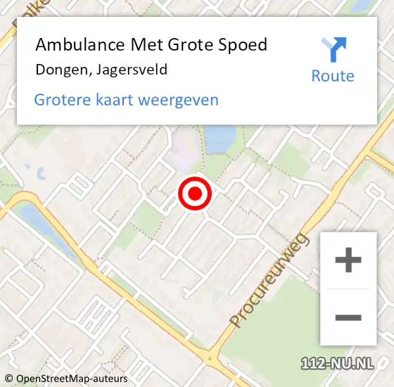 Locatie op kaart van de 112 melding: Ambulance Met Grote Spoed Naar Dongen, Jagersveld op 15 juni 2019 07:26