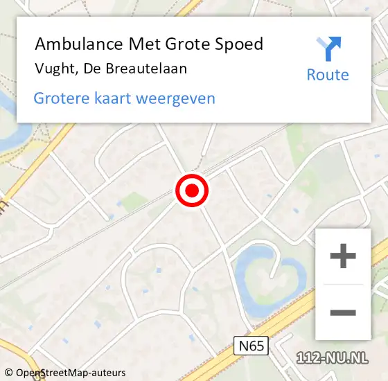 Locatie op kaart van de 112 melding: Ambulance Met Grote Spoed Naar Vught, De Breautelaan op 15 juni 2019 08:50