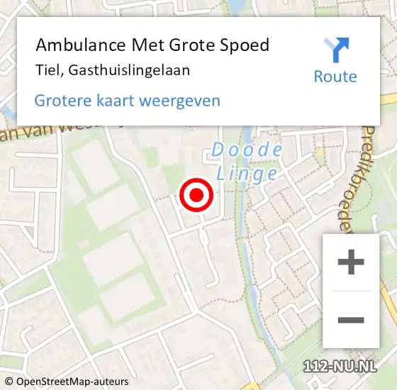 Locatie op kaart van de 112 melding: Ambulance Met Grote Spoed Naar Tiel, Gasthuislingelaan op 15 juni 2019 08:52