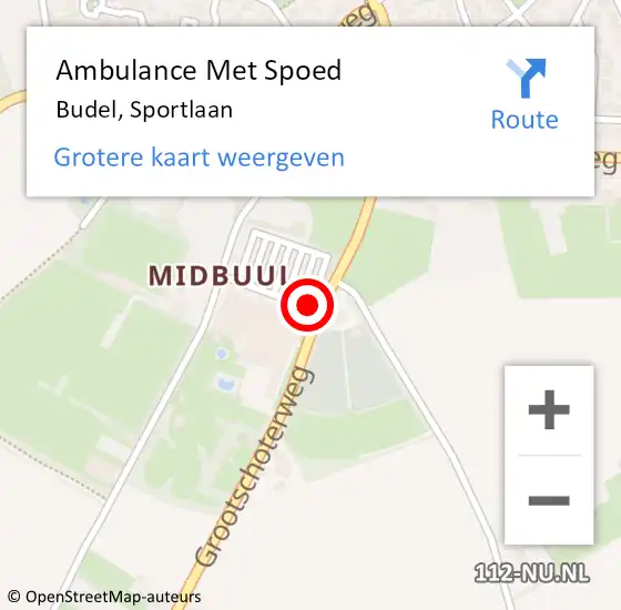 Locatie op kaart van de 112 melding: Ambulance Met Spoed Naar Budel, Sportlaan op 15 juni 2019 09:44