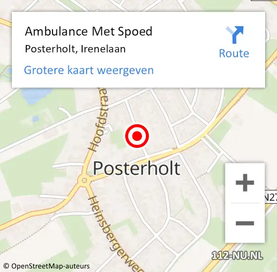 Locatie op kaart van de 112 melding: Ambulance Met Spoed Naar Posterholt, Irenelaan op 15 juni 2019 11:11