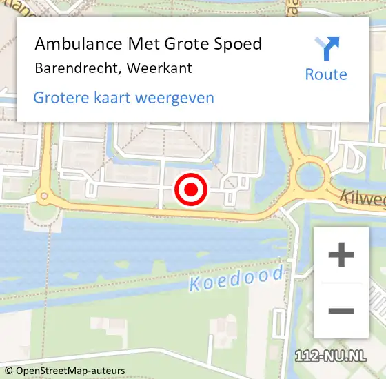 Locatie op kaart van de 112 melding: Ambulance Met Grote Spoed Naar Barendrecht, Weerkant op 15 juni 2019 11:42