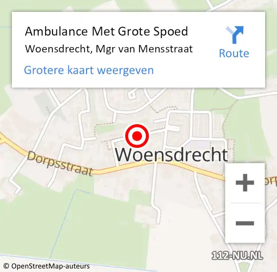 Locatie op kaart van de 112 melding: Ambulance Met Grote Spoed Naar Woensdrecht, Mgr van Mensstraat op 15 juni 2019 12:20
