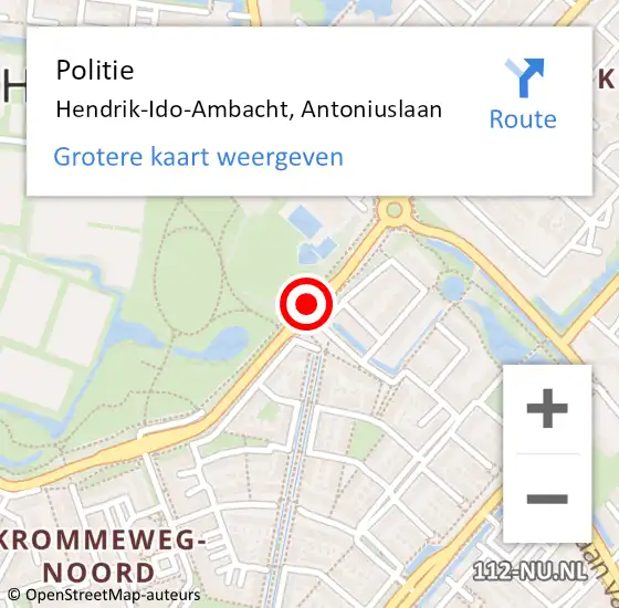 Locatie op kaart van de 112 melding: Politie Hendrik-Ido-Ambacht, Antoniuslaan op 15 juni 2019 13:32