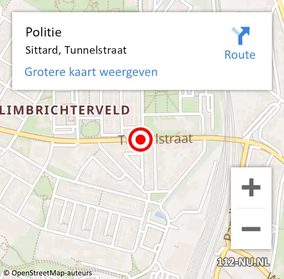 Locatie op kaart van de 112 melding: Politie Sittard, Tunnelstraat op 15 juni 2019 13:39
