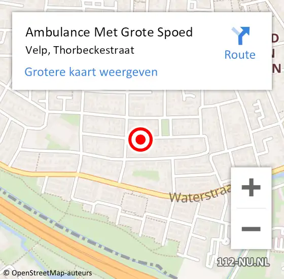 Locatie op kaart van de 112 melding: Ambulance Met Grote Spoed Naar Velp, Thorbeckestraat op 15 juni 2019 13:55