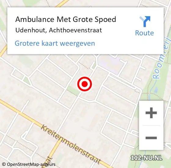 Locatie op kaart van de 112 melding: Ambulance Met Grote Spoed Naar Udenhout, Achthoevenstraat op 15 juni 2019 13:58