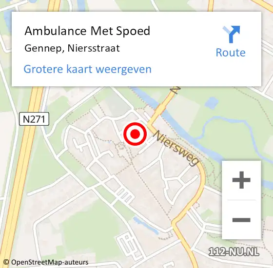 Locatie op kaart van de 112 melding: Ambulance Met Spoed Naar Gennep, Niersstraat op 15 juni 2019 14:07