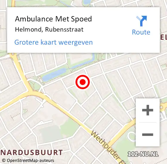 Locatie op kaart van de 112 melding: Ambulance Met Spoed Naar Helmond, Rubensstraat op 15 juni 2019 14:11