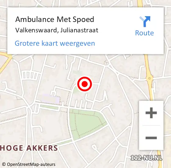 Locatie op kaart van de 112 melding: Ambulance Met Spoed Naar Valkenswaard, Julianastraat op 15 juni 2019 14:17