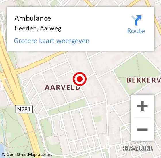 Locatie op kaart van de 112 melding: Ambulance Heerlen, Aarweg op 4 april 2014 12:46