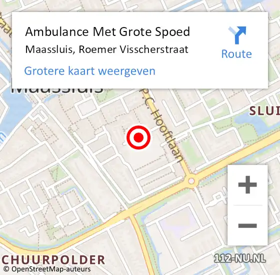 Locatie op kaart van de 112 melding: Ambulance Met Grote Spoed Naar Maassluis, Roemer Visscherstraat op 15 juni 2019 15:12