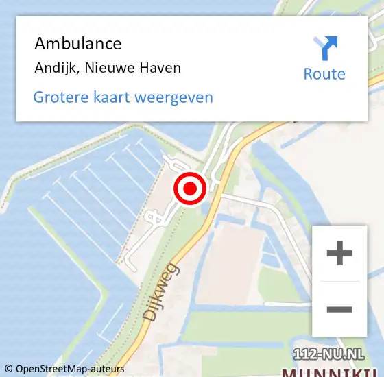 Locatie op kaart van de 112 melding: Ambulance Andijk, Nieuwe Haven op 15 juni 2019 15:31