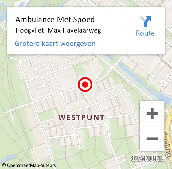 Locatie op kaart van de 112 melding: Ambulance Met Spoed Naar Hoogvliet, Max Havelaarweg op 15 juni 2019 16:17