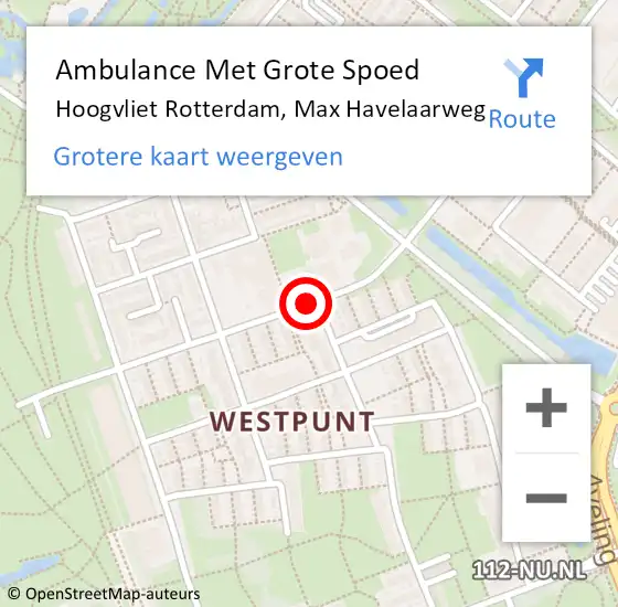 Locatie op kaart van de 112 melding: Ambulance Met Grote Spoed Naar Hoogvliet, Max Havelaarweg op 15 juni 2019 16:19
