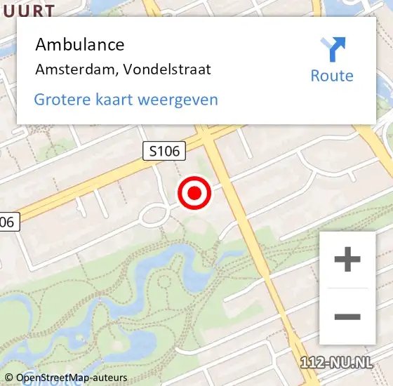Locatie op kaart van de 112 melding: Ambulance Amsterdam, Vondelstraat op 15 juni 2019 17:47
