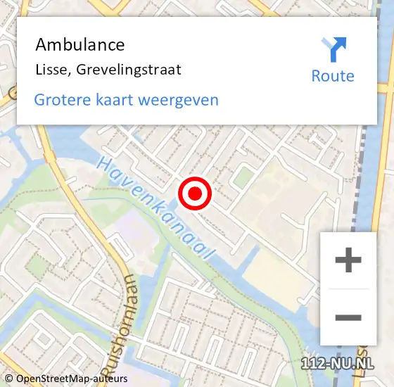 Locatie op kaart van de 112 melding: Ambulance Lisse, Grevelingstraat op 15 juni 2019 19:00