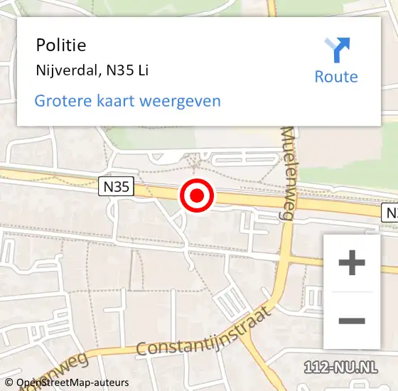 Locatie op kaart van de 112 melding: Politie Nijverdal, N35 Li op 15 juni 2019 19:22