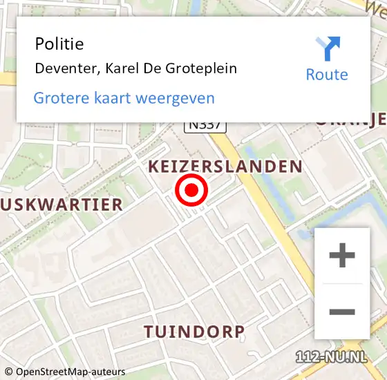Locatie op kaart van de 112 melding: Politie Deventer, Karel De Groteplein op 15 juni 2019 20:43