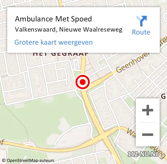 Locatie op kaart van de 112 melding: Ambulance Met Spoed Naar Valkenswaard, Nieuwe Waalreseweg op 15 juni 2019 20:48