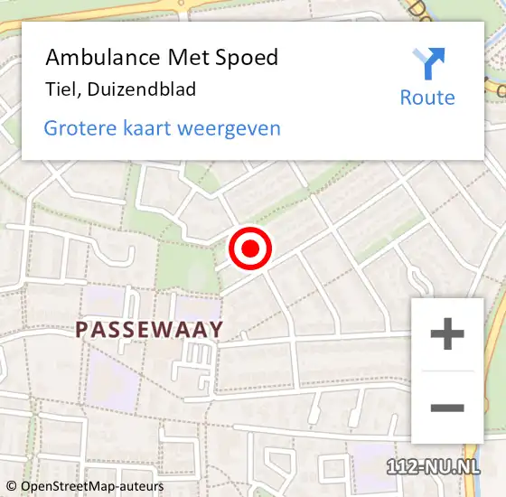 Locatie op kaart van de 112 melding: Ambulance Met Spoed Naar Tiel, Duizendblad op 15 juni 2019 21:05