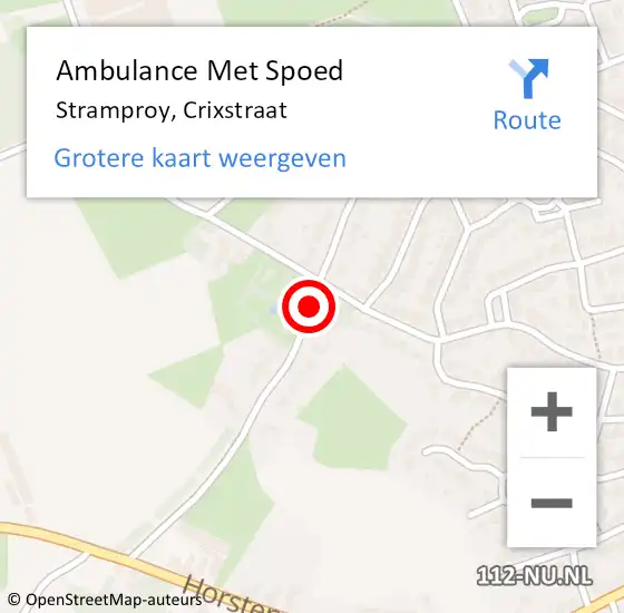 Locatie op kaart van de 112 melding: Ambulance Met Spoed Naar Stramproy, Crixstraat op 15 juni 2019 21:10