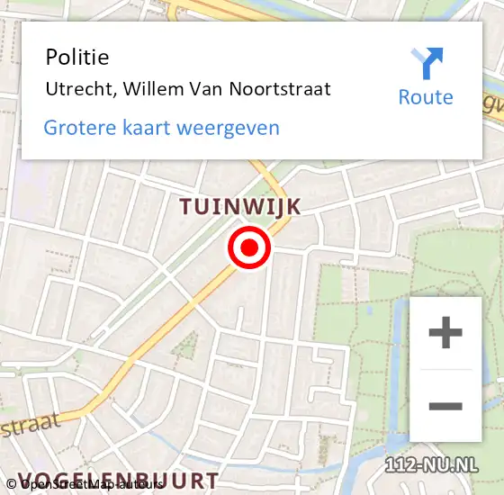 Locatie op kaart van de 112 melding: Politie Utrecht, Willem van Noortstraat op 15 juni 2019 21:16