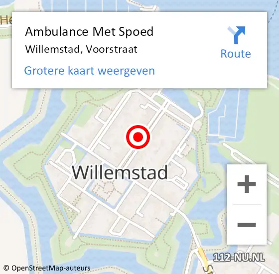 Locatie op kaart van de 112 melding: Ambulance Met Spoed Naar Willemstad, Voorstraat op 15 juni 2019 21:55