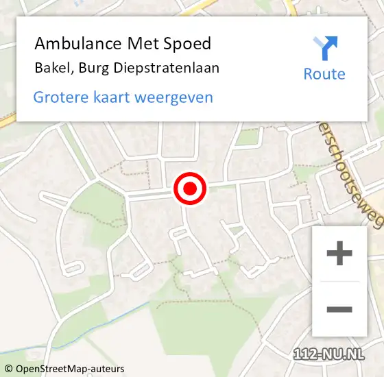 Locatie op kaart van de 112 melding: Ambulance Met Spoed Naar Bakel, Burg Diepstratenlaan op 15 juni 2019 21:58