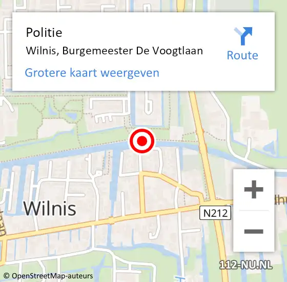 Locatie op kaart van de 112 melding: Politie Wilnis, Burgemeester De Voogtlaan op 16 juni 2019 00:07