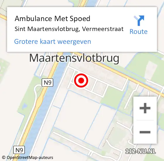 Locatie op kaart van de 112 melding: Ambulance Met Spoed Naar Sint Maartensvlotbrug, Vermeerstraat op 16 juni 2019 00:39