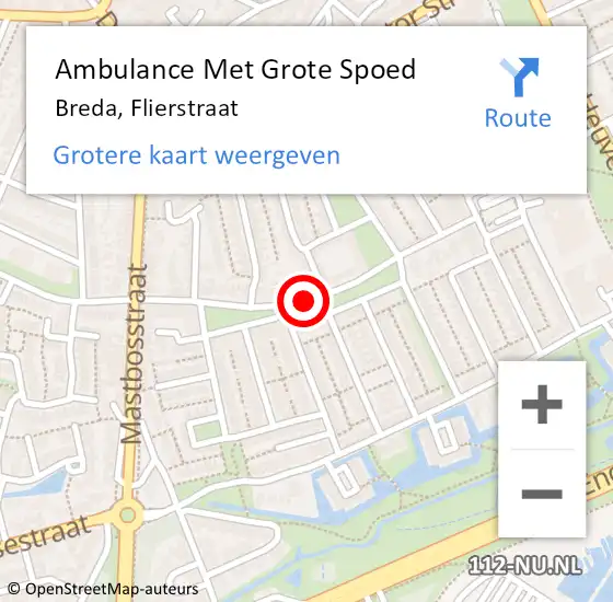 Locatie op kaart van de 112 melding: Ambulance Met Grote Spoed Naar Breda, Flierstraat op 16 juni 2019 00:51