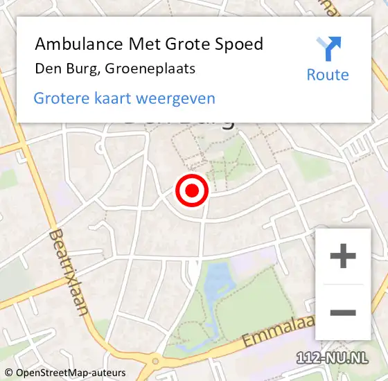 Locatie op kaart van de 112 melding: Ambulance Met Grote Spoed Naar Den Burg, Groeneplaats op 16 juni 2019 03:14