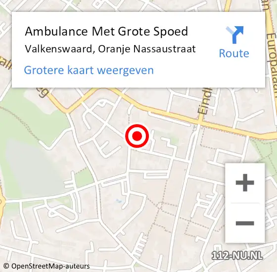 Locatie op kaart van de 112 melding: Ambulance Met Grote Spoed Naar Valkenswaard, Oranje Nassaustraat op 16 juni 2019 04:19