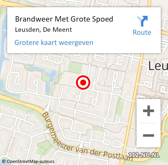 Locatie op kaart van de 112 melding: Brandweer Met Grote Spoed Naar Leusden, De Meent op 4 april 2014 13:42