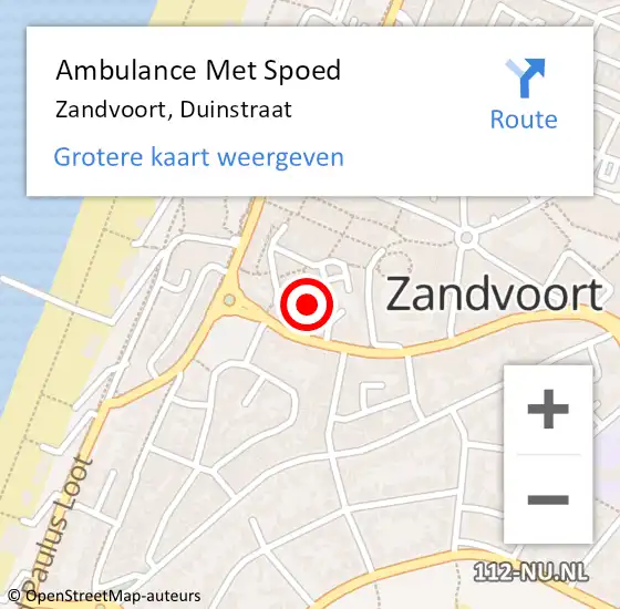 Locatie op kaart van de 112 melding: Ambulance Met Spoed Naar Zandvoort, Duinstraat op 16 juni 2019 09:57