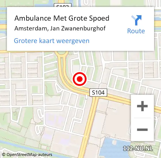 Locatie op kaart van de 112 melding: Ambulance Met Grote Spoed Naar Amsterdam, Jan Zwanenburghof op 16 juni 2019 10:37