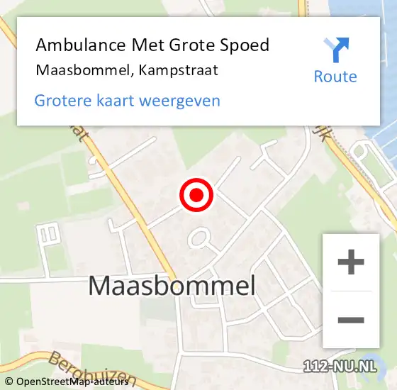 Locatie op kaart van de 112 melding: Ambulance Met Grote Spoed Naar Maasbommel, Kampstraat op 16 juni 2019 10:46