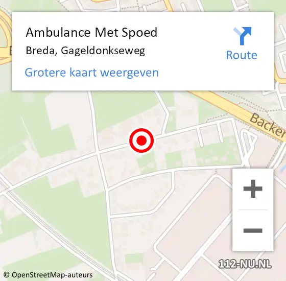 Locatie op kaart van de 112 melding: Ambulance Met Spoed Naar Breda, Gageldonkseweg op 16 juni 2019 11:09