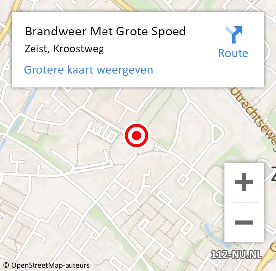 Locatie op kaart van de 112 melding: Brandweer Met Grote Spoed Naar Zeist, Kroostweg op 16 juni 2019 11:31