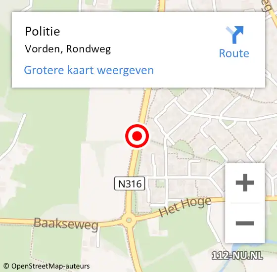 Locatie op kaart van de 112 melding: Politie Vorden, Rondweg op 16 juni 2019 12:04