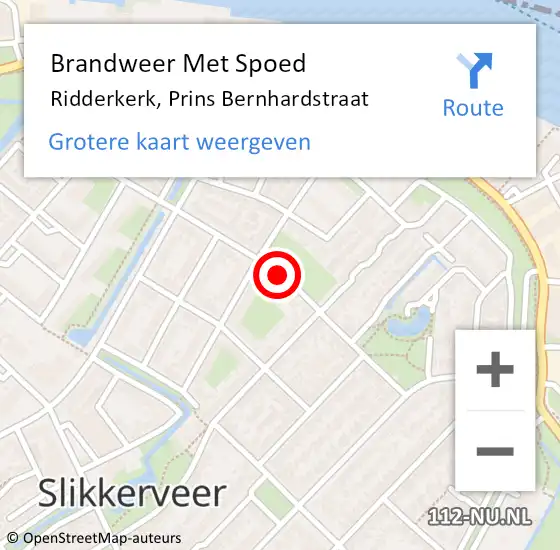 Locatie op kaart van de 112 melding: Brandweer Met Spoed Naar Ridderkerk, Prins Bernhardstraat op 16 juni 2019 12:38