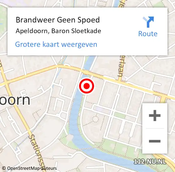 Locatie op kaart van de 112 melding: Brandweer Geen Spoed Naar Apeldoorn, Baron Sloetkade op 16 juni 2019 13:11