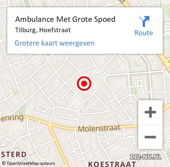 Locatie op kaart van de 112 melding: Ambulance Met Grote Spoed Naar Tilburg, Hoefstraat op 16 juni 2019 13:39