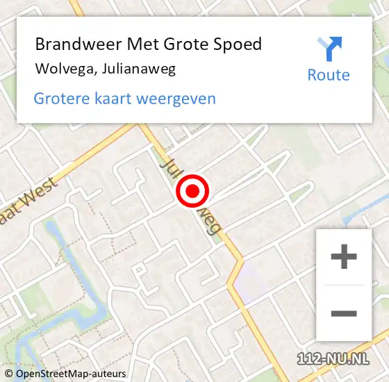 Locatie op kaart van de 112 melding: Brandweer Met Grote Spoed Naar Wolvega, Julianaweg op 16 juni 2019 13:54