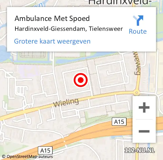 Locatie op kaart van de 112 melding: Ambulance Met Spoed Naar Hardinxveld-Giessendam, Tielensweer op 16 juni 2019 14:40