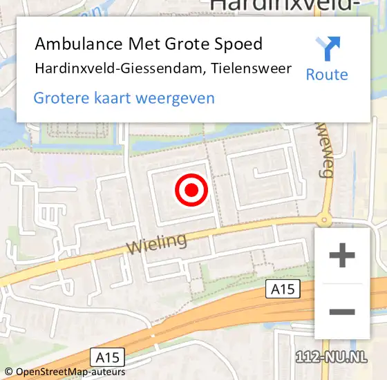 Locatie op kaart van de 112 melding: Ambulance Met Grote Spoed Naar Hardinxveld-Giessendam, Tielensweer op 16 juni 2019 14:42
